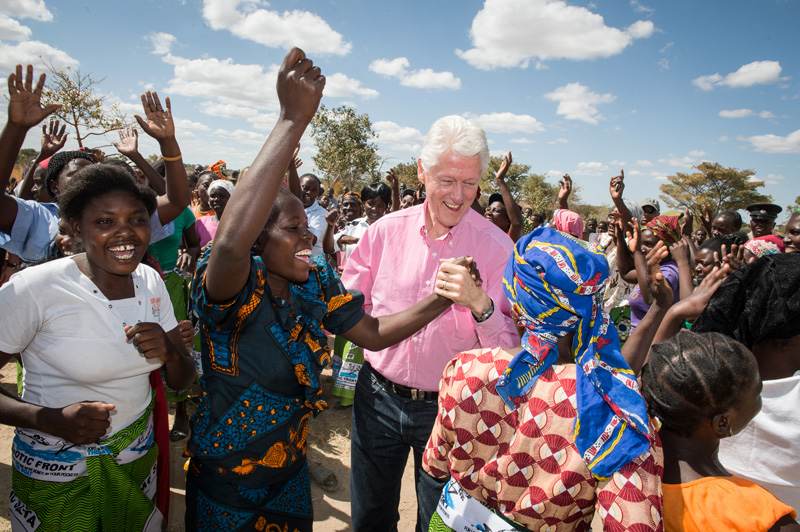 President Clinton greets villagers in rural Zambia.