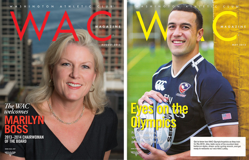 Marilyn Boss, new chairwoman of the Washington Athletic Club on the August cover and Mike Palefau, rugby player and member of the WAC, on the May cover.
