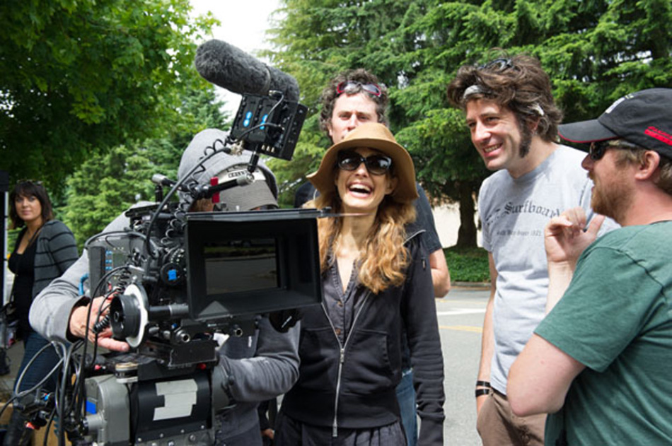 Director Lynn Shelton and director of photography Ben Kasulke review a film that was just shot on the set of "Laggies."